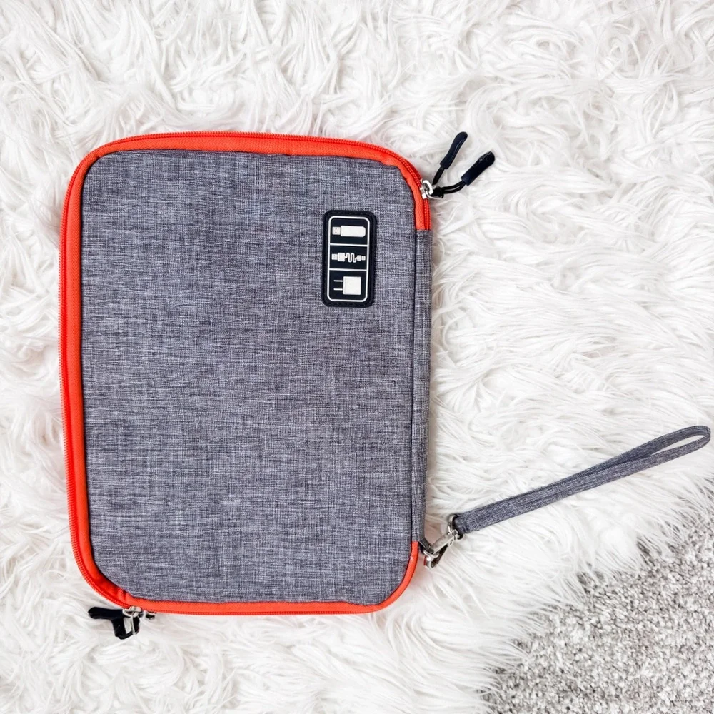 Travel Tech Organizer Cable Case Gray Orange Electronics Accessory Pouch